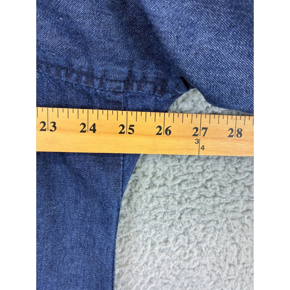 J. Peterman Denim Shift Dress Womens L Blue Chambray V-Neck Casual Pockets - Picture 8 of 11